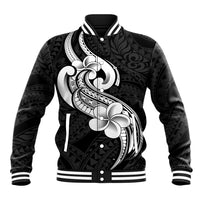 Polynesia Baseball Jacket Plumeria With Tribal Pattern Black Vibes - Wonder Print Shop