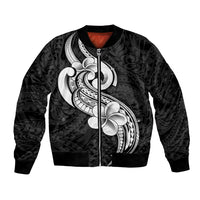 Polynesia Bomber Jacket Plumeria With Tribal Pattern Black Vibes - Wonder Print Shop