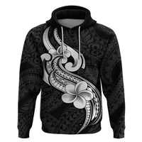 Polynesia Hoodie Plumeria With Tribal Pattern Black Vibes - Wonder Print Shop