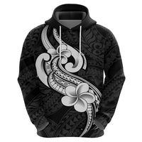 Polynesia Hoodie Plumeria With Tribal Pattern Black Vibes - Wonder Print Shop