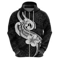 Polynesia Hoodie Plumeria With Tribal Pattern Black Vibes - Wonder Print Shop
