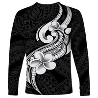 Polynesia Long Sleeve Shirt Plumeria With Tribal Pattern Black Vibes - Wonder Print Shop