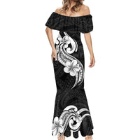 Polynesia Mermaid Dress Plumeria With Tribal Pattern Black Vibes - Wonder Print Shop