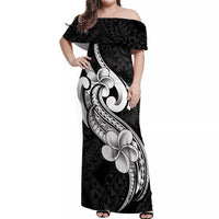 Polynesia Off Shoulder Maxi Dress Plumeria With Tribal Pattern Black Vibes - Wonder Print Shop
