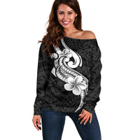 Polynesia Off Shoulder Sweater Plumeria With Tribal Pattern Black Vibes - Wonder Print Shop