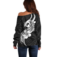 Polynesia Off Shoulder Sweater Plumeria With Tribal Pattern Black Vibes - Wonder Print Shop