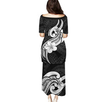 Polynesia Puletasi Plumeria With Tribal Pattern Black Vibes - Wonder Print Shop