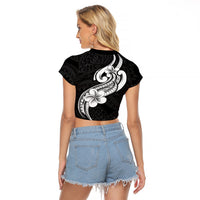Polynesia Raglan Cropped T Shirt Plumeria With Tribal Pattern Black Vibes - Wonder Print Shop
