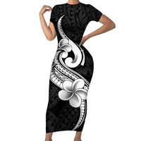 Polynesia Short Sleeve Bodycon Dress Plumeria With Tribal Pattern Black Vibes - Wonder Print Shop