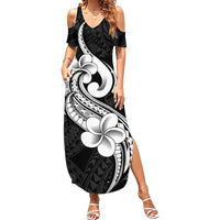Polynesia Summer Maxi Dress Plumeria With Tribal Pattern Black Vibes - Wonder Print Shop