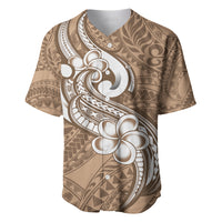 Polynesia Baseball Jersey Plumeria With Tribal Pattern Brown Pastel Vibes - Wonder Print Shop