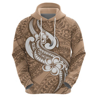 Polynesia Hoodie Plumeria With Tribal Pattern Brown Pastel Vibes - Wonder Print Shop
