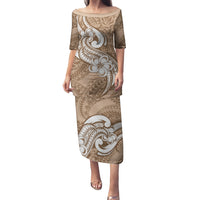 Polynesia Puletasi Plumeria With Tribal Pattern Brown Pastel Vibes - Wonder Print Shop