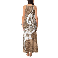Polynesia Tank Maxi Dress Plumeria With Tribal Pattern Brown Pastel Vibes - Wonder Print Shop