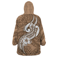 Polynesia Wearable Blanket Hoodie Plumeria With Tribal Pattern Brown Pastel Vibes - Wonder Print Shop