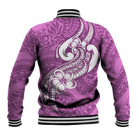 Polynesia Baseball Jacket Plumeria With Tribal Pattern Pink Pastel Vibes - Wonder Print Shop