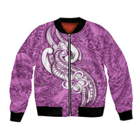 Polynesia Bomber Jacket Plumeria With Tribal Pattern Pink Pastel Vibes - Wonder Print Shop