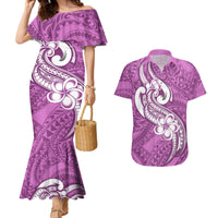 Polynesia Couples Matching Mermaid Dress and Hawaiian Shirt Plumeria With Tribal Pattern Pink Pastel Vibes - Wonder Print Shop
