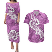 Polynesia Couples Matching Puletasi Dress and Hawaiian Shirt Plumeria With Tribal Pattern Pink Pastel Vibes - Wonder Print Shop