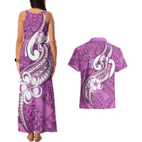 Polynesia Couples Matching Tank Maxi Dress and Hawaiian Shirt Plumeria With Tribal Pattern Pink Pastel Vibes - Wonder Print Shop