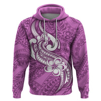 Polynesia Hoodie Plumeria With Tribal Pattern Pink Pastel Vibes - Wonder Print Shop