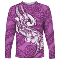 Polynesia Long Sleeve Shirt Plumeria With Tribal Pattern Pink Pastel Vibes - Wonder Print Shop