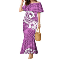 Polynesia Mermaid Dress Plumeria With Tribal Pattern Pink Pastel Vibes - Wonder Print Shop