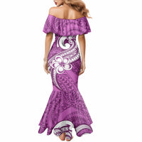 Polynesia Mermaid Dress Plumeria With Tribal Pattern Pink Pastel Vibes - Wonder Print Shop