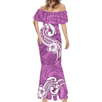Polynesia Mermaid Dress Plumeria With Tribal Pattern Pink Pastel Vibes - Wonder Print Shop