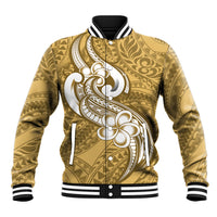 Polynesia Baseball Jacket Plumeria With Tribal Pattern Yellow Pastel Vibes - Wonder Print Shop