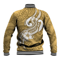 Polynesia Baseball Jacket Plumeria With Tribal Pattern Yellow Pastel Vibes - Wonder Print Shop