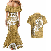 Polynesia Couples Matching Mermaid Dress and Hawaiian Shirt Plumeria With Tribal Pattern Yellow Pastel Vibes - Wonder Print Shop