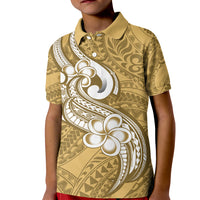 Polynesia Kid Polo Shirt Plumeria With Tribal Pattern Yellow Pastel Vibes - Wonder Print Shop
