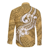 Polynesia Long Sleeve Button Shirt Plumeria With Tribal Pattern Yellow Pastel Vibes - Wonder Print Shop