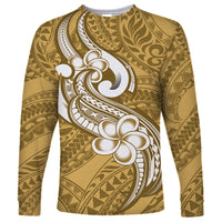 Polynesia Long Sleeve Shirt Plumeria With Tribal Pattern Yellow Pastel Vibes - Wonder Print Shop
