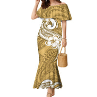 Polynesia Mermaid Dress Plumeria With Tribal Pattern Yellow Pastel Vibes - Wonder Print Shop