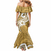 Polynesia Mermaid Dress Plumeria With Tribal Pattern Yellow Pastel Vibes - Wonder Print Shop