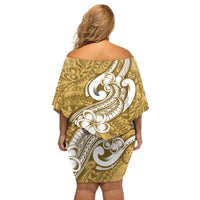 Polynesia Off Shoulder Short Dress Plumeria With Tribal Pattern Yellow Pastel Vibes - Wonder Print Shop