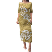 Polynesia Puletasi Plumeria With Tribal Pattern Yellow Pastel Vibes - Wonder Print Shop