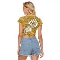 Polynesia Raglan Cropped T Shirt Plumeria With Tribal Pattern Yellow Pastel Vibes - Wonder Print Shop
