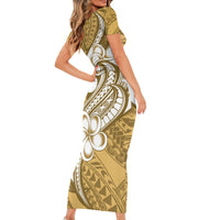Polynesia Short Sleeve Bodycon Dress Plumeria With Tribal Pattern Yellow Pastel Vibes - Wonder Print Shop