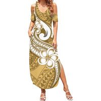 Polynesia Summer Maxi Dress Plumeria With Tribal Pattern Yellow Pastel Vibes - Wonder Print Shop