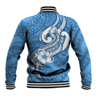 Polynesia Baseball Jacket Plumeria With Tribal Pattern Blue Pastel Vibes - Wonder Print Shop