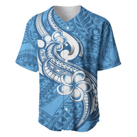 Polynesia Baseball Jersey Plumeria With Tribal Pattern Blue Pastel Vibes - Wonder Print Shop