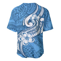 Polynesia Baseball Jersey Plumeria With Tribal Pattern Blue Pastel Vibes - Wonder Print Shop