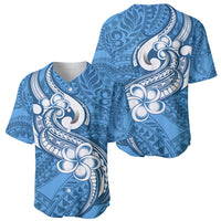 Polynesia Baseball Jersey Plumeria With Tribal Pattern Blue Pastel Vibes - Wonder Print Shop