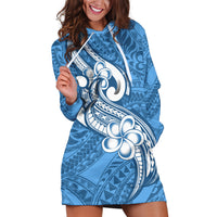 Polynesia Hoodie Dress Plumeria With Tribal Pattern Blue Pastel Vibes - Wonder Print Shop