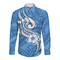 Polynesia Long Sleeve Button Shirt Plumeria With Tribal Pattern Blue Pastel Vibes - Wonder Print Shop