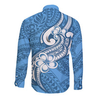 Polynesia Long Sleeve Button Shirt Plumeria With Tribal Pattern Blue Pastel Vibes - Wonder Print Shop