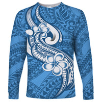 Polynesia Long Sleeve Shirt Plumeria With Tribal Pattern Blue Pastel Vibes - Wonder Print Shop